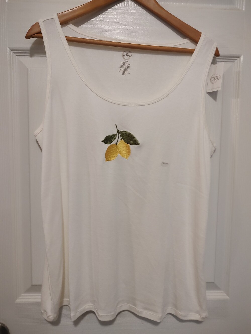 Cato White Tank Top with Embroidered Yellow Lemon